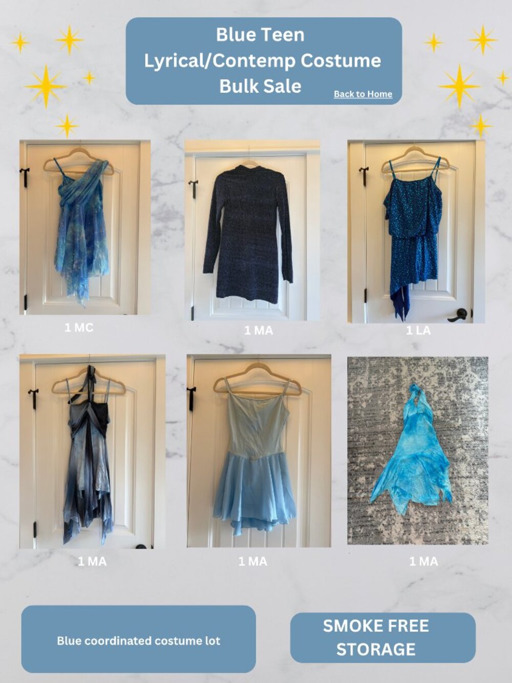 6 Blue Lyrical Contemporary Dance Costume Lot: Teen/Adult Multiple Sizes